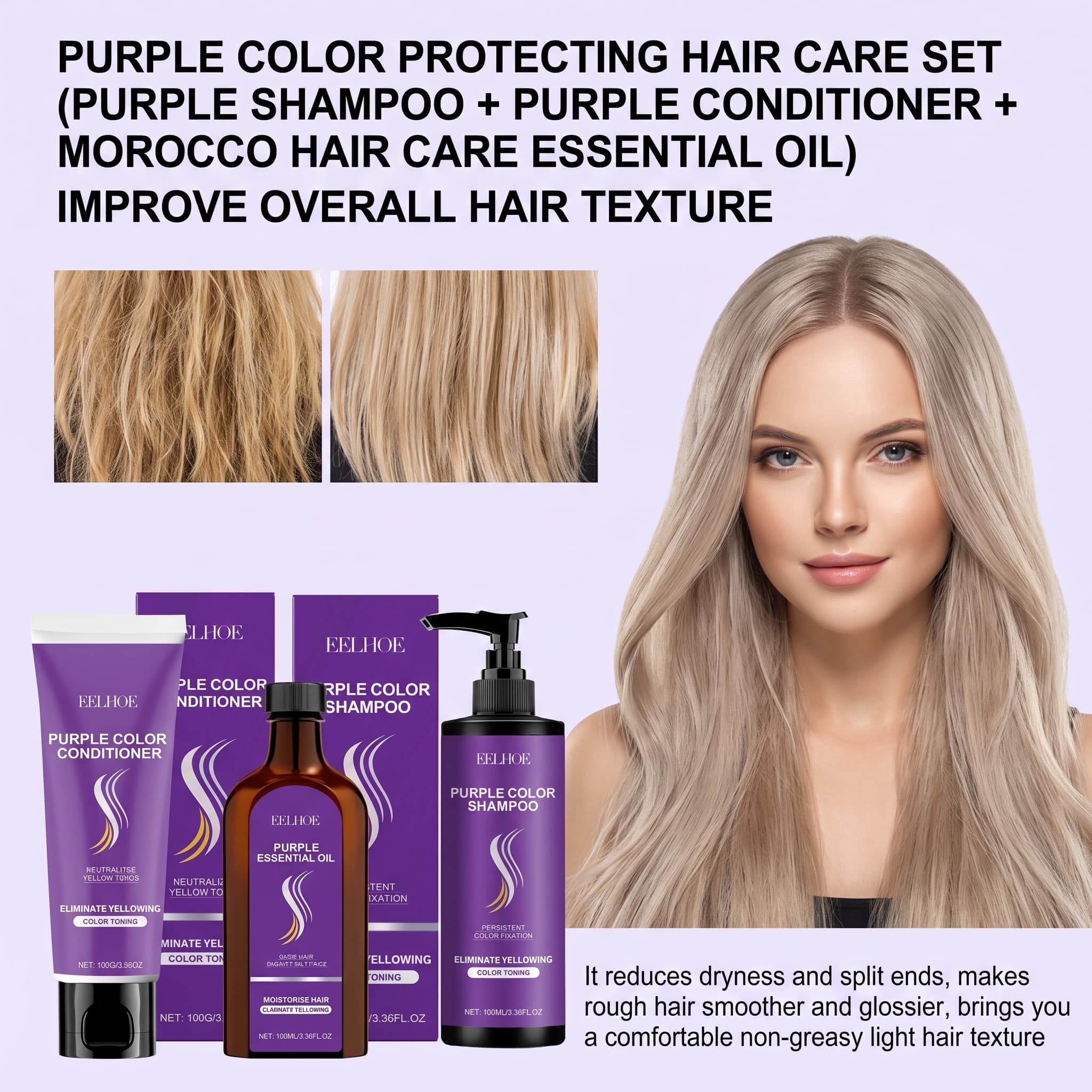 Purple Shampoo Set With Condit - Hair Care Oil Serum review and price