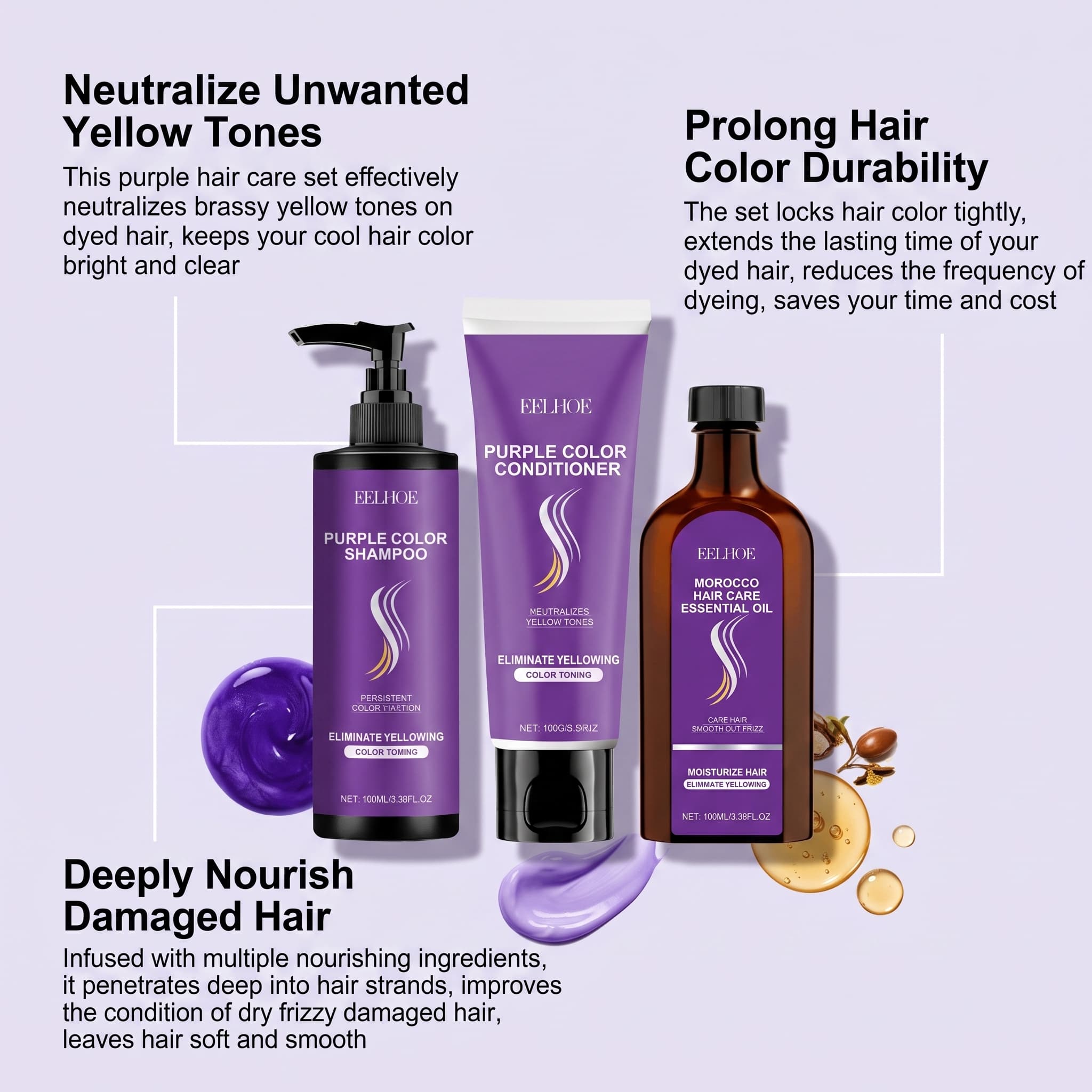 Purple Shampoo Set With Condit - Hair Care Oil Serum review and price